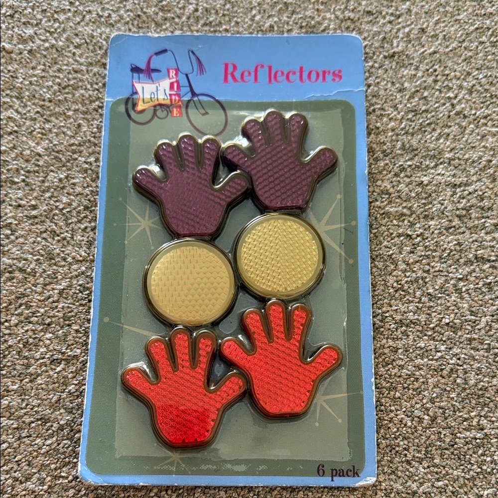 Lot Rider Reflective Hand & Round Bike Reflectors - Red, Purple, Gold - 6 Pack